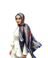 VUAL İPEK ŞAL ETNİK DESEN LACİVERT