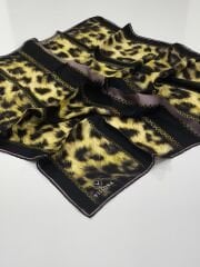 VİSSONA TİVİL İPEK EŞARP LEOPAR DESEN SİYAH GÜL KURUSU GOLD 3003-1