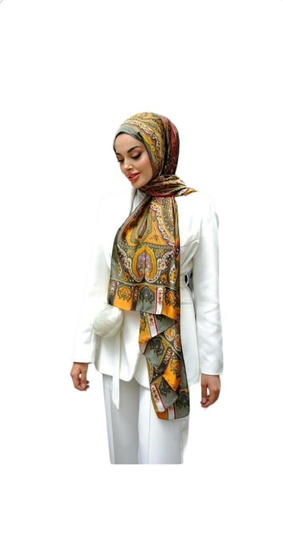 VUAL İPEK ŞAL ETNİK DESEN HAKİ YEŞİL