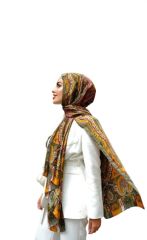 VUAL İPEK ŞAL ETNİK DESEN HAKİ YEŞİL