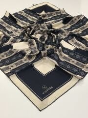 VİSSONA TİVİL İPEK EŞARP LACİVERT PUDRA 3006-1