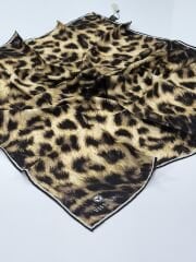 VİSSONA TİVİL İPEK EŞARP LEOPAR DESEN SİYAH GOLD 1005-1