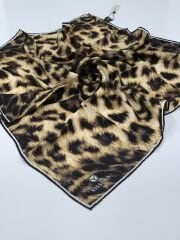 VİSSONA TİVİL İPEK EŞARP LEOPAR DESEN SİYAH GOLD 1005-1