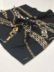 ARMİNE SPORT ZİNCİR DESEN POLYESTER TİVİL EŞARP SİYAH GOLD 7000-01