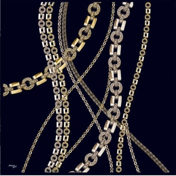 ARMİNE SPORT ZİNCİR DESEN POLYESTER TİVİL EŞARP SİYAH GOLD 7000-01