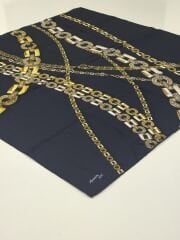 ARMİNE SPORT ZİNCİR DESEN POLYESTER TİVİL EŞARP LACİVERT GOLD 7000-02