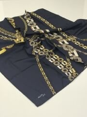 ARMİNE SPORT ZİNCİR DESEN POLYESTER TİVİL EŞARP LACİVERT GOLD 7000-02