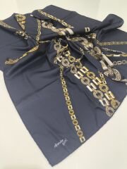 ARMİNE SPORT ZİNCİR DESEN POLYESTER TİVİL EŞARP LACİVERT GOLD 7000-02