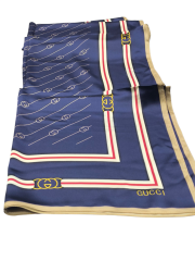 MONOGRAM DESEN  VUAL İPEK ŞAL LACİVERT