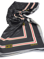 MONOGRAM DESEN  VUAL İPEK ŞAL SİYAH