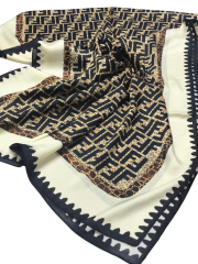 F DESEN  VUAL İPEK ŞAL KREM SİYAH