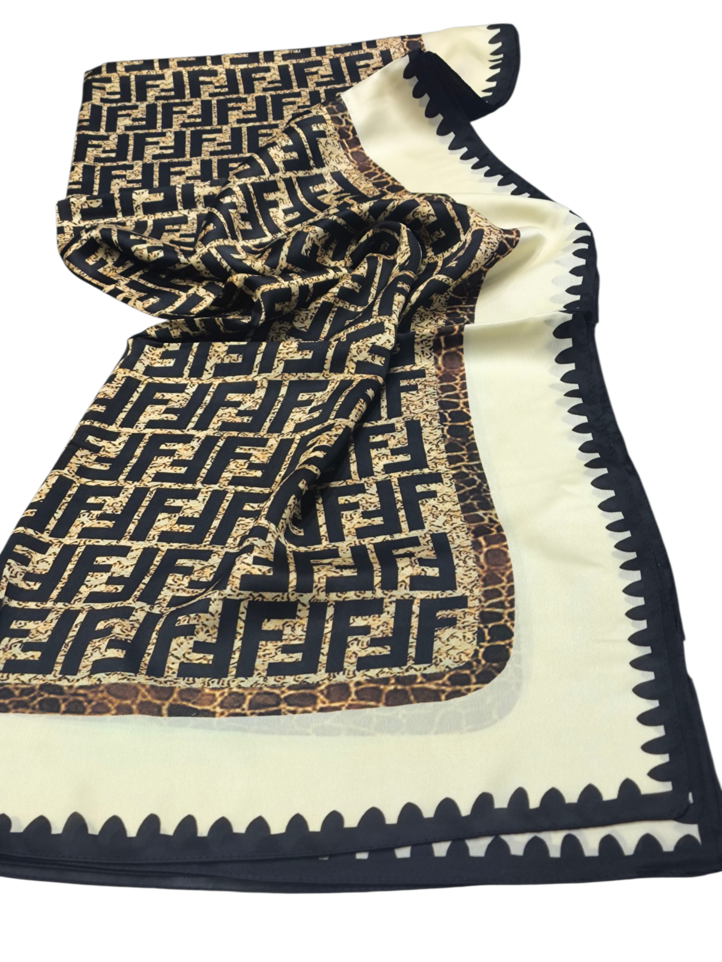 F DESEN  VUAL İPEK ŞAL KREM SİYAH