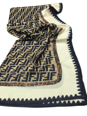 F DESEN  VUAL İPEK ŞAL KREM SİYAH