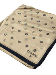 C DESEN LOGO MODEL VUAL İPEK ŞAL  GOLD SİYAH