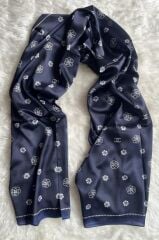 C DESEN LOGO MODEL VUAL İPEK ŞAL LACİVERT