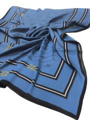 MONOGRAM DESEN VUAL İPEK ŞAL MAVİ