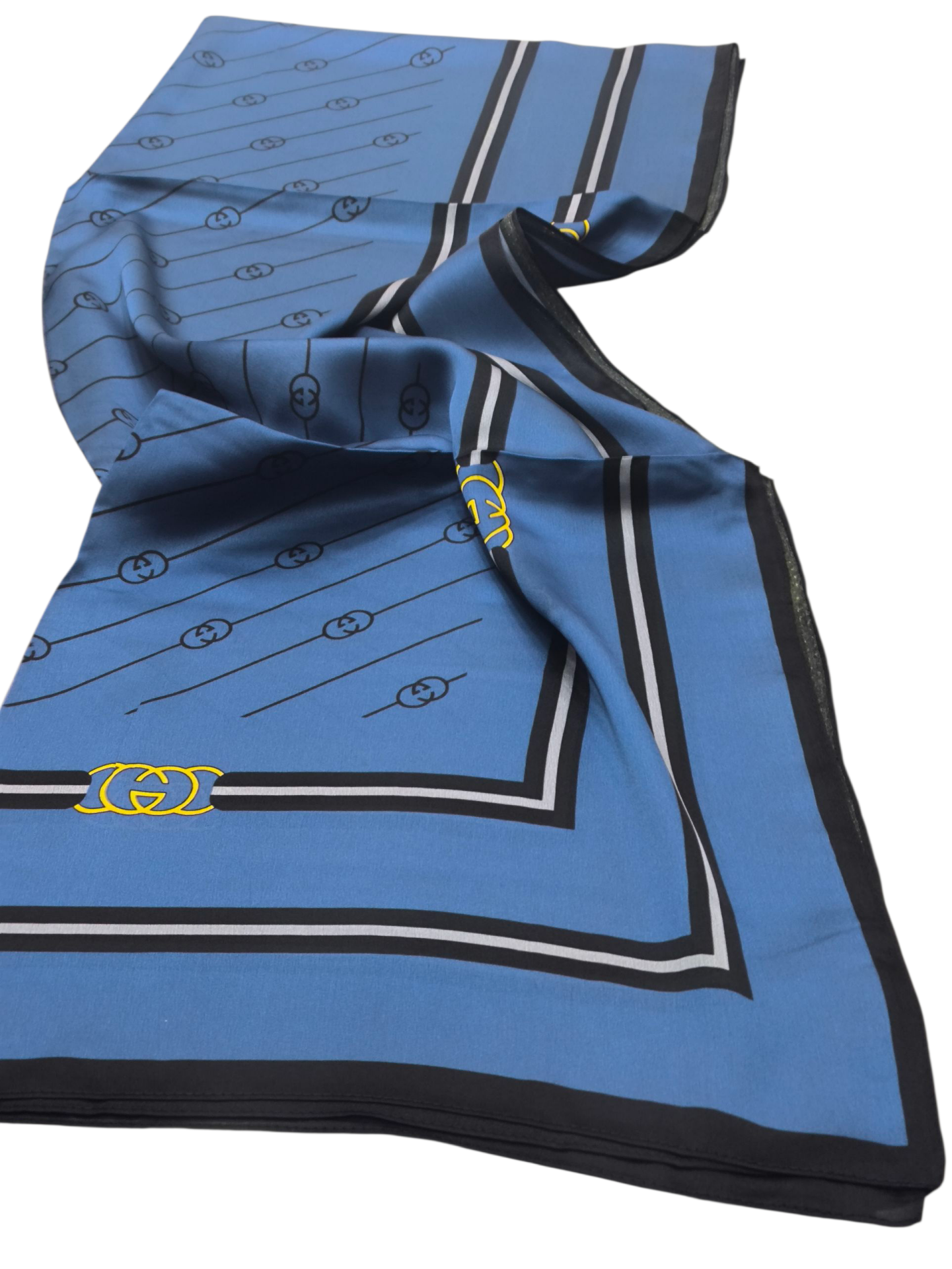 MONOGRAM DESEN VUAL İPEK ŞAL MAVİ