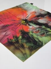 SARAR İNTERVİEW TİVİL İPEK EŞARP EBRU DESEN YEŞİL TURUNCU FUŞYA10012-5