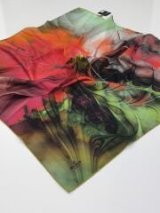 SARAR İNTERVİEW TİVİL İPEK EŞARP EBRU DESEN YEŞİL TURUNCU FUŞYA10012-5