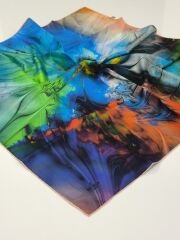 SARAR İNTERVİEW TİVİL İPEK EŞARP EBRU DESEN  KİREMİT MAVİ YEŞİL 10012-6