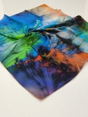 SARAR İNTERVİEW TİVİL İPEK EŞARP EBRU DESEN  KİREMİT MAVİ YEŞİL 10012-6