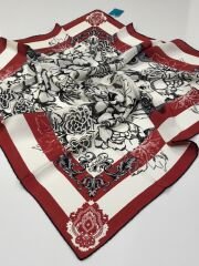 BALSE SURA İPEK EŞARP KIRMIZI SİYAH 5012-1