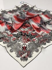 BALSE SURA İPEK EŞARP KIRMIZI SİYAH BEYAZ 5016-2