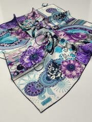 BALSE SURA İPEK EŞARP TURKUAZ MAVİ 5017-1