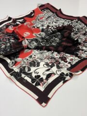 BALSE SURA İPEK EŞARP SİYAH KIRMIZI 5018-1