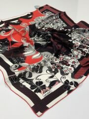 BALSE SURA İPEK EŞARP SİYAH KIRMIZI 5018-1