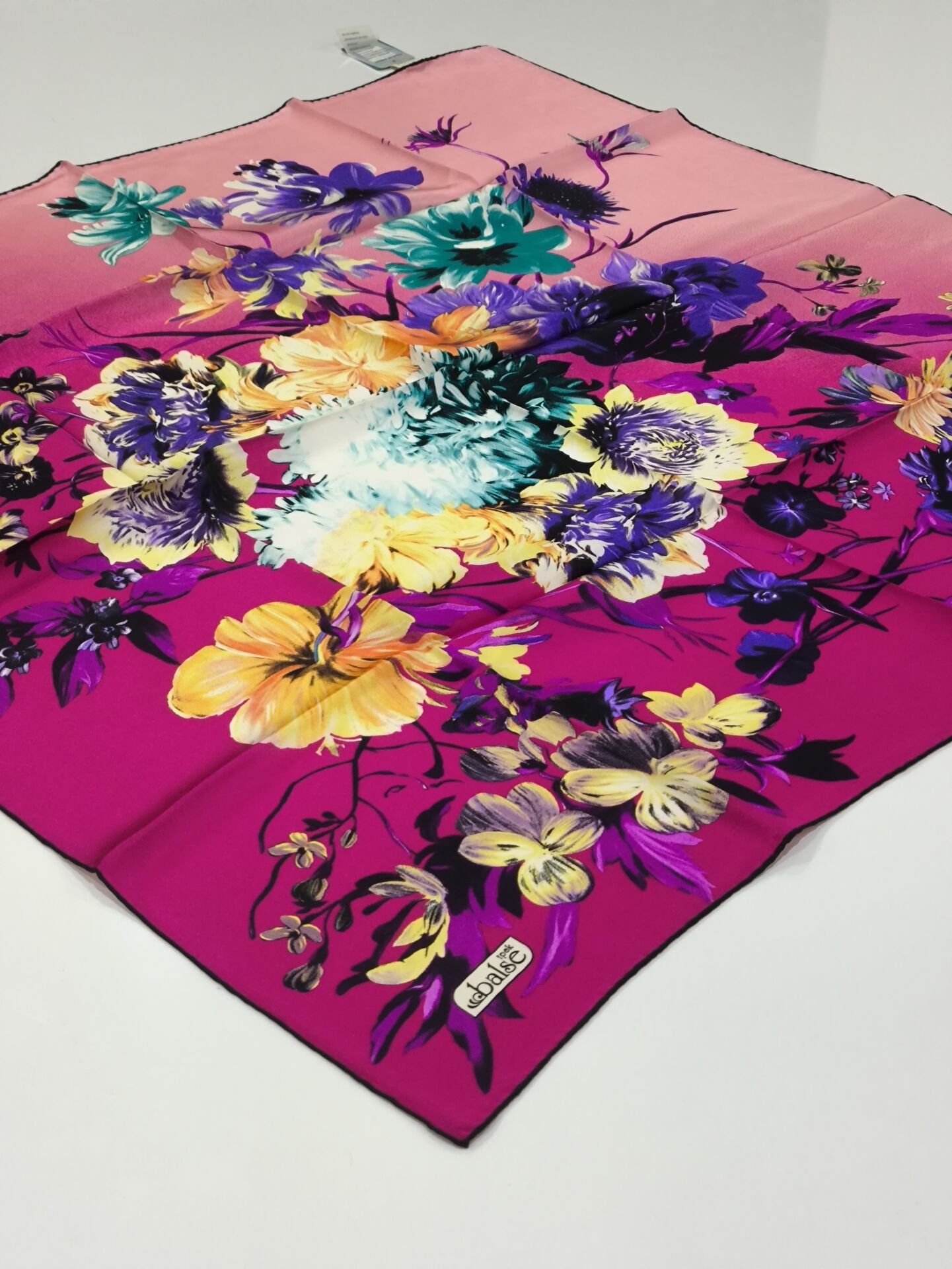 BALSE SURA İPEK EŞARP KOYU FUŞYA SARI 5026-3