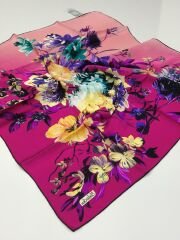 BALSE SURA İPEK EŞARP KOYU FUŞYA SARI 5026-3