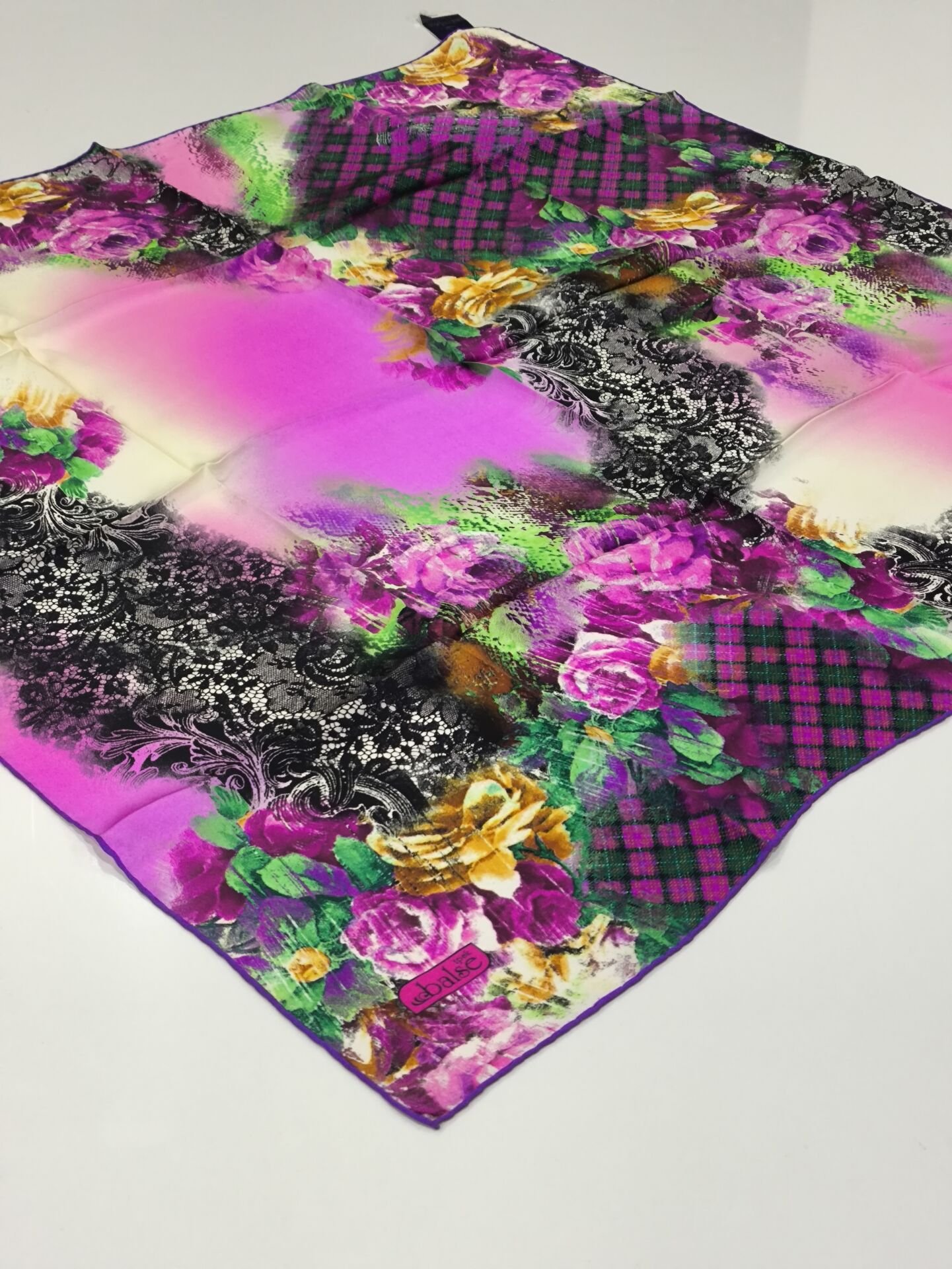 BALSE SURA İPEK EŞARP MOR FUŞYA YEŞİL  5027-1