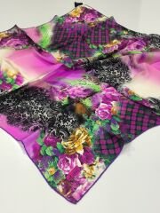 BALSE SURA İPEK EŞARP MOR FUŞYA YEŞİL  5027-1