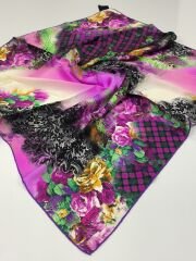 BALSE SURA İPEK EŞARP MOR FUŞYA YEŞİL  5027-1