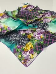 BALSE SURA İPEK EŞARP PETROL MOR YEŞİL 5027-3