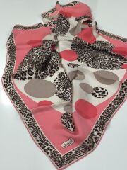 BALSE SURA İPEK EŞARP LEOPAR DESEN MERCAN KAHVE 5028-1