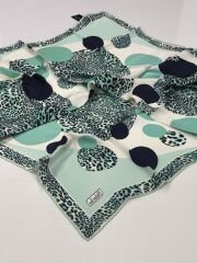 BALSE SURA İPEK EŞARP LEOPAR DESEN SU YEŞİLİ LACİVERT 5028-4
