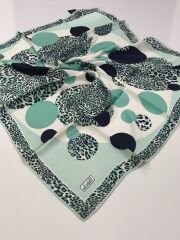 BALSE SURA İPEK EŞARP LEOPAR DESEN SU YEŞİLİ LACİVERT 5028-4