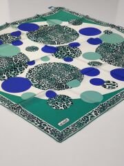BALSE SURA İPEK EŞARP LEOPAR DESEN KOYU MİNT SAKS MAVİ 5028-5