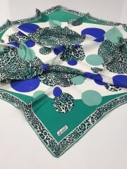 BALSE SURA İPEK EŞARP LEOPAR DESEN KOYU MİNT SAKS MAVİ 5028-5