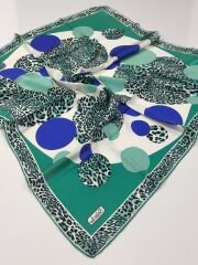 BALSE SURA İPEK EŞARP LEOPAR DESEN KOYU MİNT SAKS MAVİ 5028-5