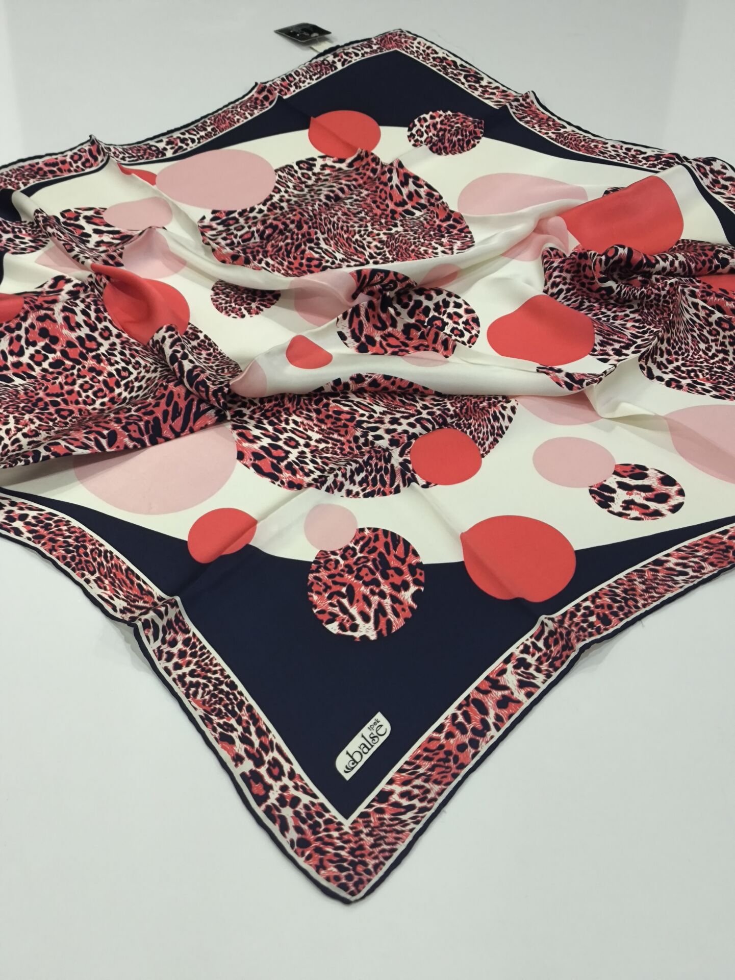 BALSE SURA İPEK EŞARP LEOPAR DESEN LACİVERT TURUNCU 5028-6