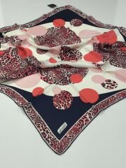 BALSE SURA İPEK EŞARP LEOPAR DESEN LACİVERT TURUNCU 5028-6