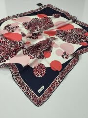 BALSE SURA İPEK EŞARP LEOPAR DESEN LACİVERT TURUNCU 5028-6