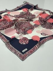 BALSE SURA İPEK EŞARP LEOPAR DESEN LACİVERT MERCAN 5028-7