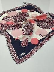 BALSE SURA İPEK EŞARP LEOPAR DESEN LACİVERT MERCAN 5028-7