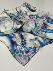 BALSE SURA İPEK EŞARP SAKS YEŞİL LACİVERT 5029-5