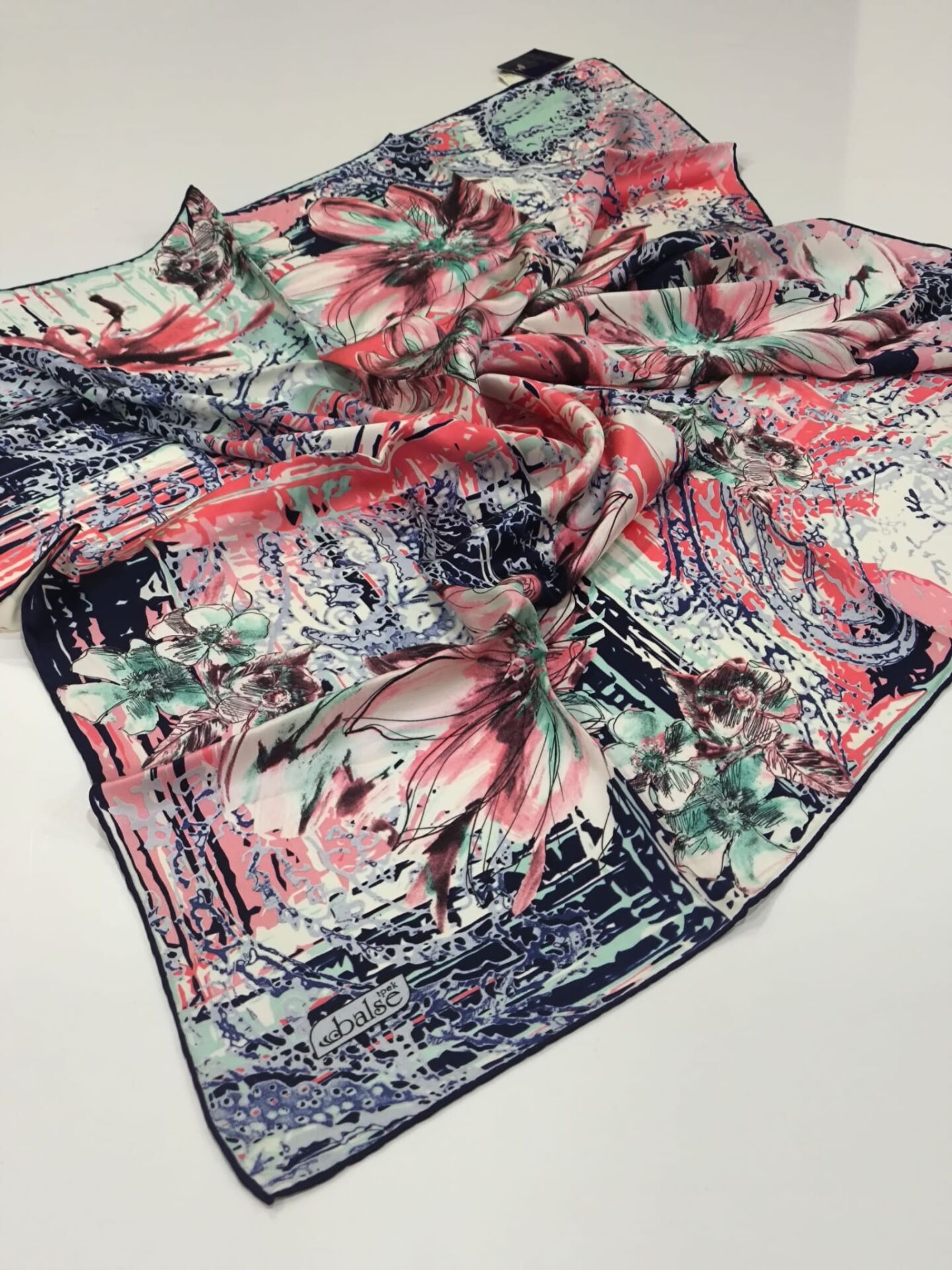 BALSE SURA İPEK EŞARP LACİVERT YEŞİL 5021-2