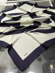 AKER NOSTALJİ SURA İPEK EŞARP LACİVERT KREM 8800-324